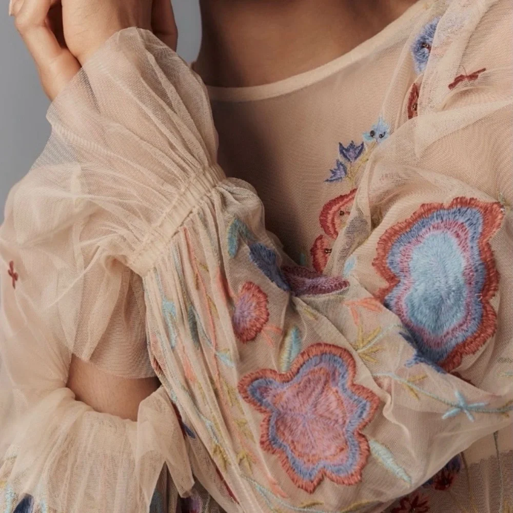 Free People Layla long sleeve appliqué blouse